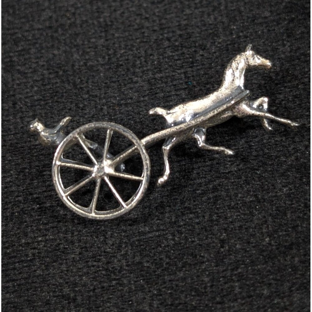 Vintage‎ Dancraft Sterling Silver Horse Chariot Brooch Equestrian 1.5 In
